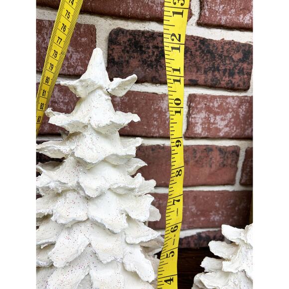 MCM 1960s Pair of Paper Mache White Glitter Christmas Trees - Picture 11 of 11